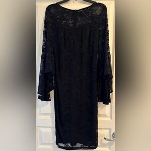 Black Lace 3/4 Sleeve Dress with Bell Sleeves